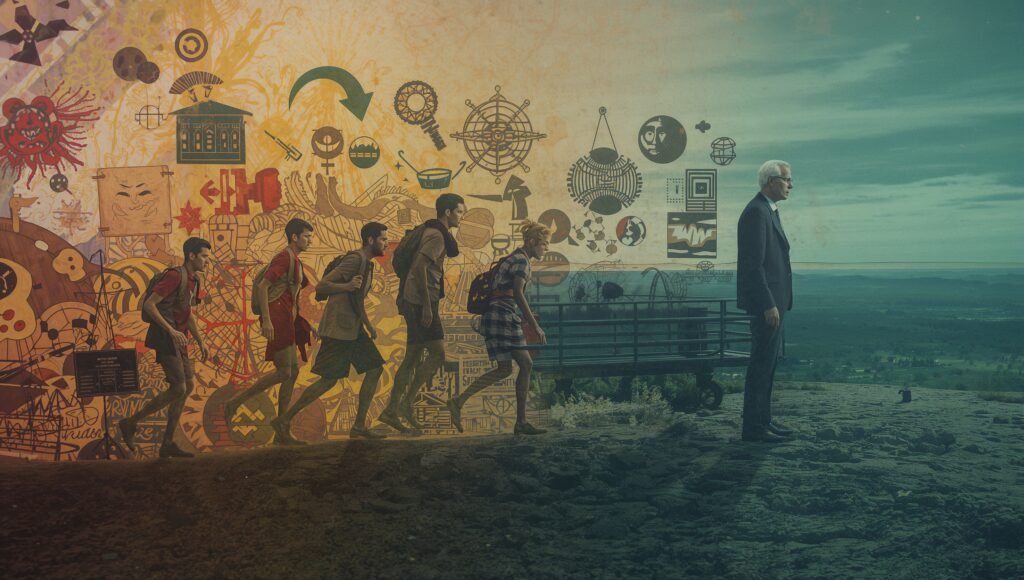 llustration of evolving purpose across decades: twenties of exploration, thirties of stability, forties of legacy creation, showing dynamic life meaning-making.
