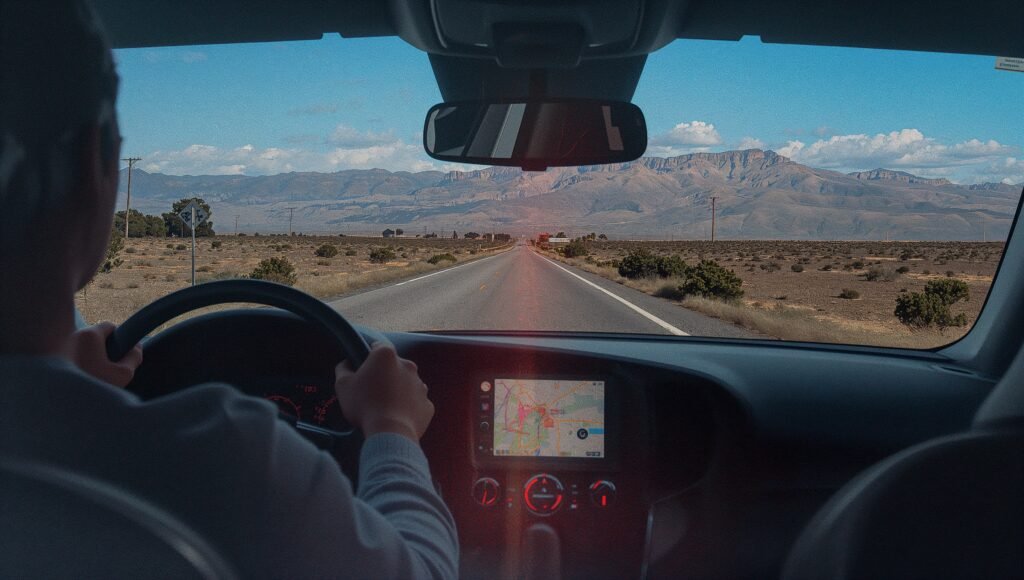 Illustration of a driver deciding between GPS directions and personal intuition, symbolizing reliance on technology versus human judgment and experience.
