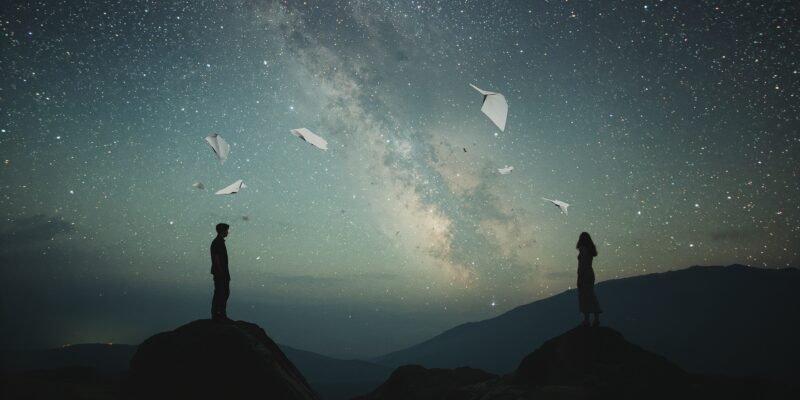 Illustration of distant soulmates connected across continents, highlighting the concept of global soulmate probability and incomplete emotional resonance.