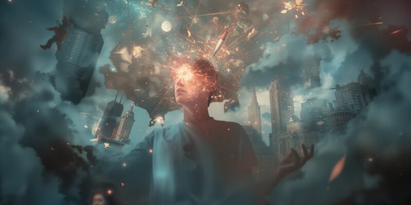 Illustration of parallel selves and alternate realities in dreams, exploring the concept of multiverse consciousness and unlived lives.