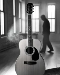 A dust-covered guitar in a room corner representing a dream within a dream and the regret of lost time.