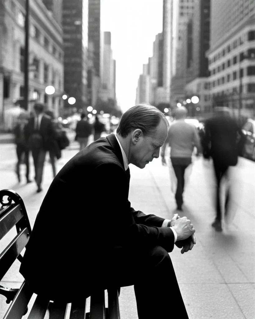 A man experiencing the male loneliness epidemic, sitting quietly in thought while figuring out how to deal with anxiety when alone.