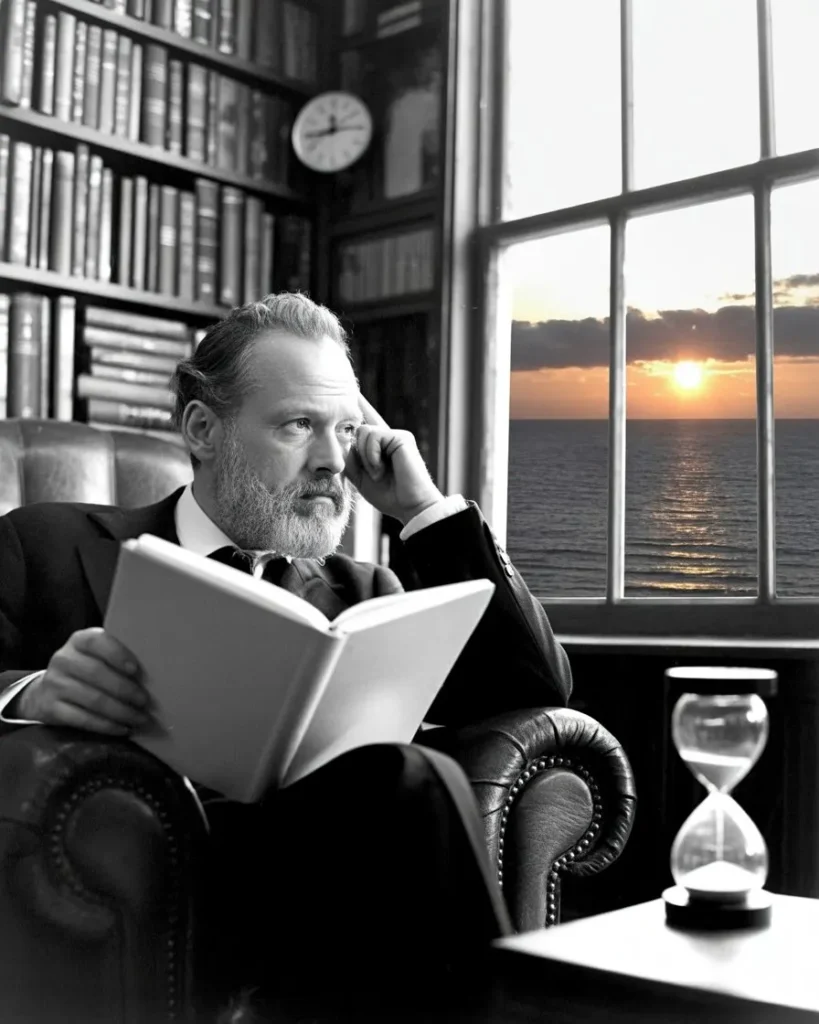 A candid photograph of a man in a contemplative mood, surrounded by clocks, reflecting on what to do with my life amidst feelings of being stuck in life and an existential crisis about wasting time.