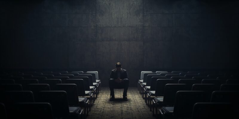 A person sitting alone in a workplace meeting, symbolizing the burden of representation and why diversity in the workplace matters