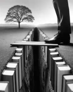 A powerful metaphorical image about the courage required to bridge the gap between knowing how to apologize and actually doing it, representing the journey from theoretical relationship advice to the vulnerable act of ending family estrangement.