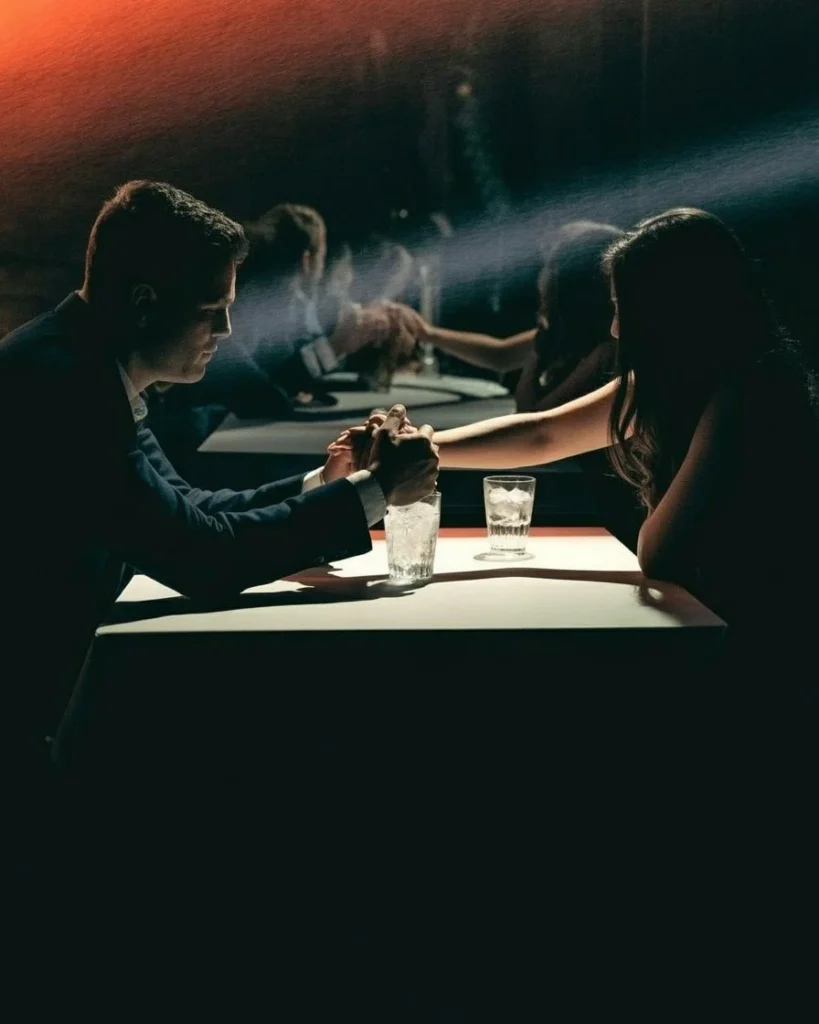 A couple holding hands across a table with a face-down phone, illustrating how to stop hiding emotions and overcome feeling disconnected through genuine emotional vulnerability.